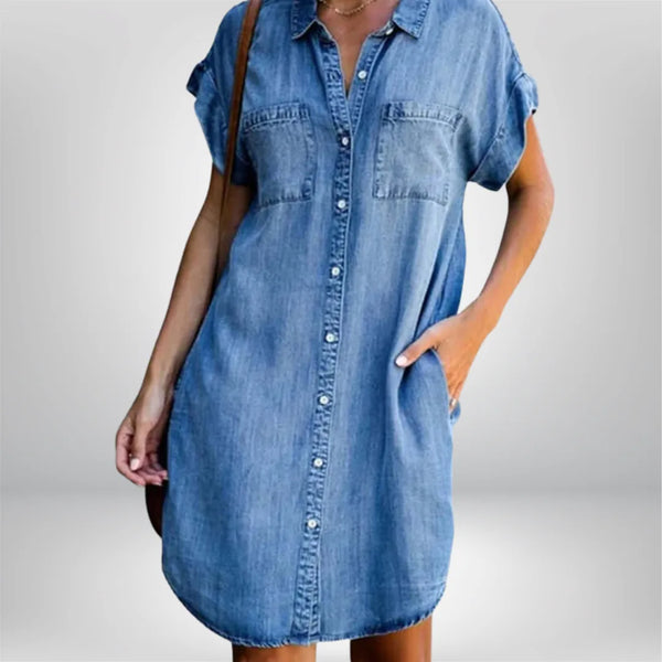 Ella | Casual Button-Front Short Sleeve Denim Dress