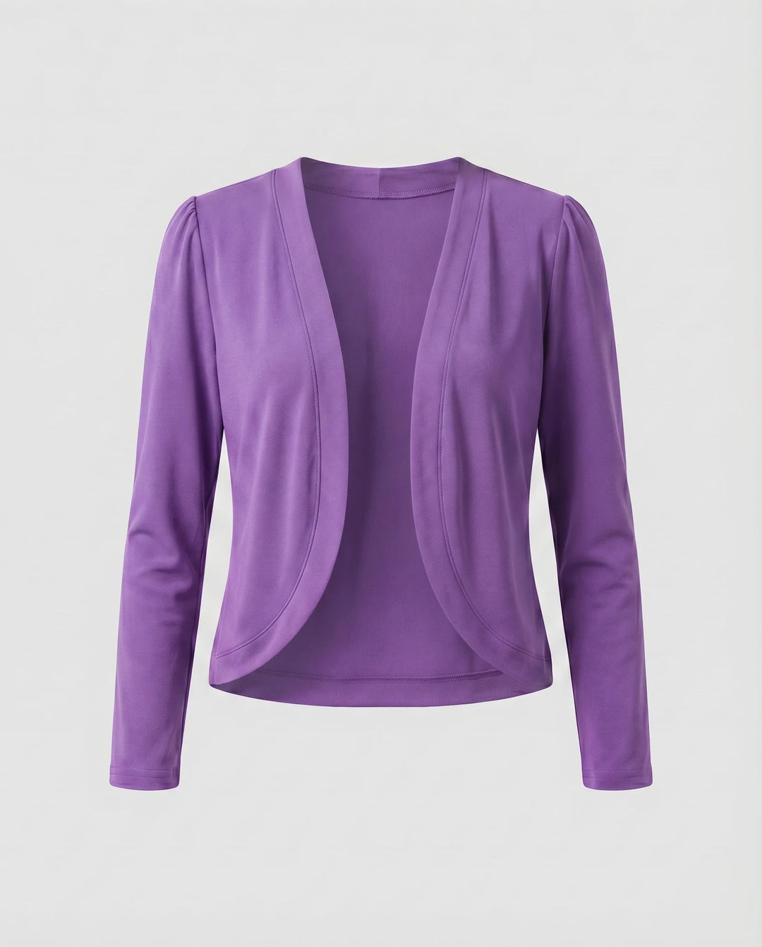 Purple Women's Cropped Bolero Blazer — Delaney Tailored Shawl Collar Open-Front - Studio Flat