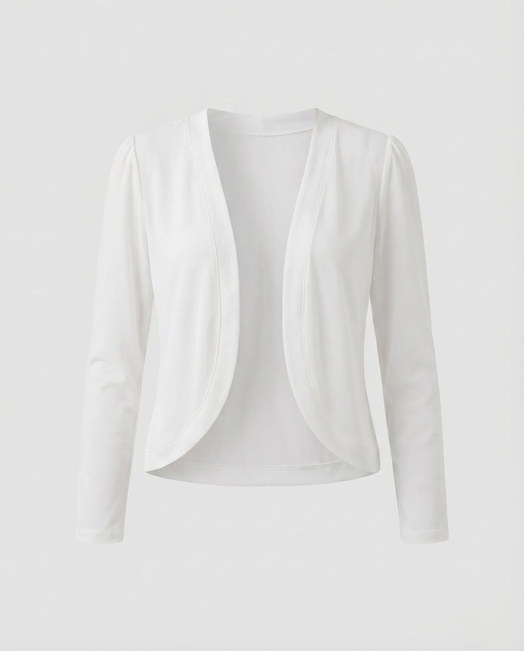 White Women's Cropped Bolero Blazer — Delaney Tailored Shawl Collar Open-Front - Studio Flat