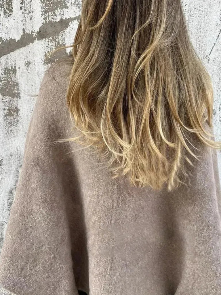 Beige Women's Cropped Cardigan — Odette Brushed Knit Button-Front Layered - Back Hair Detail