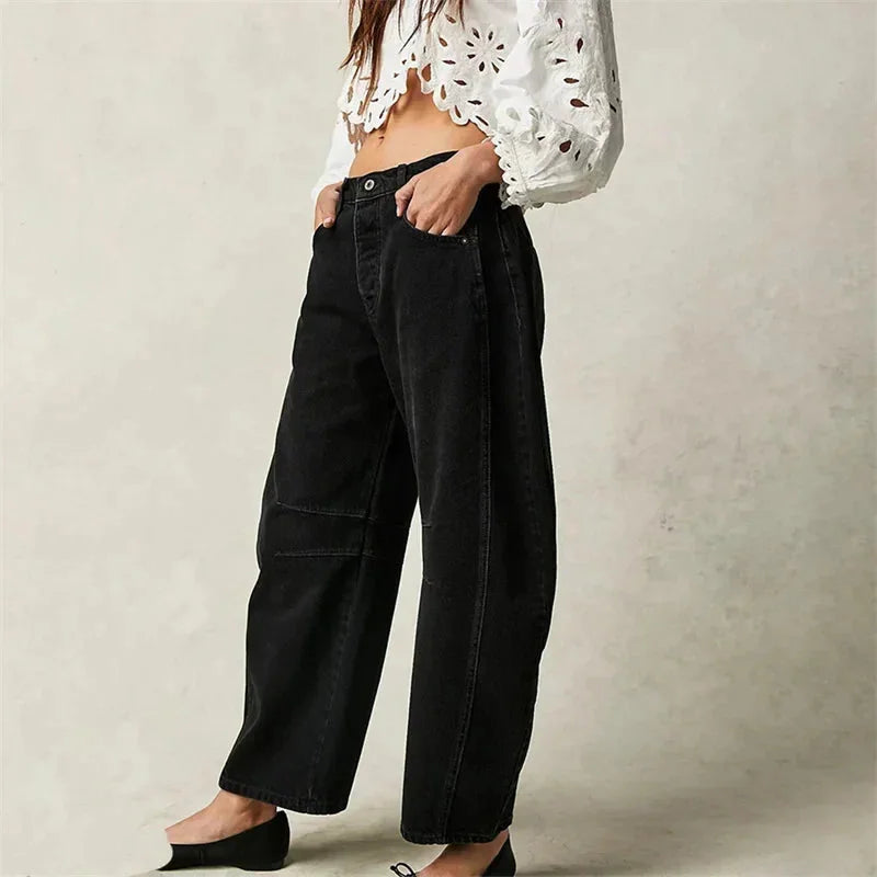 Women's High-Waisted Barrel Jeans — Rhea Denim Wide-Leg Relaxed