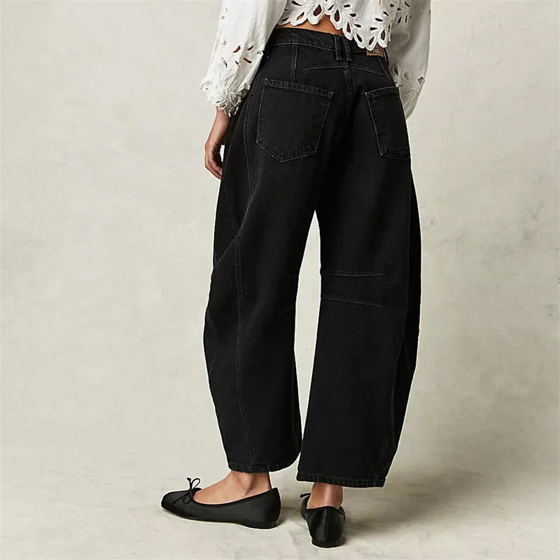 Women's High-Waisted Barrel Jeans — Rhea Denim Wide-Leg Relaxed