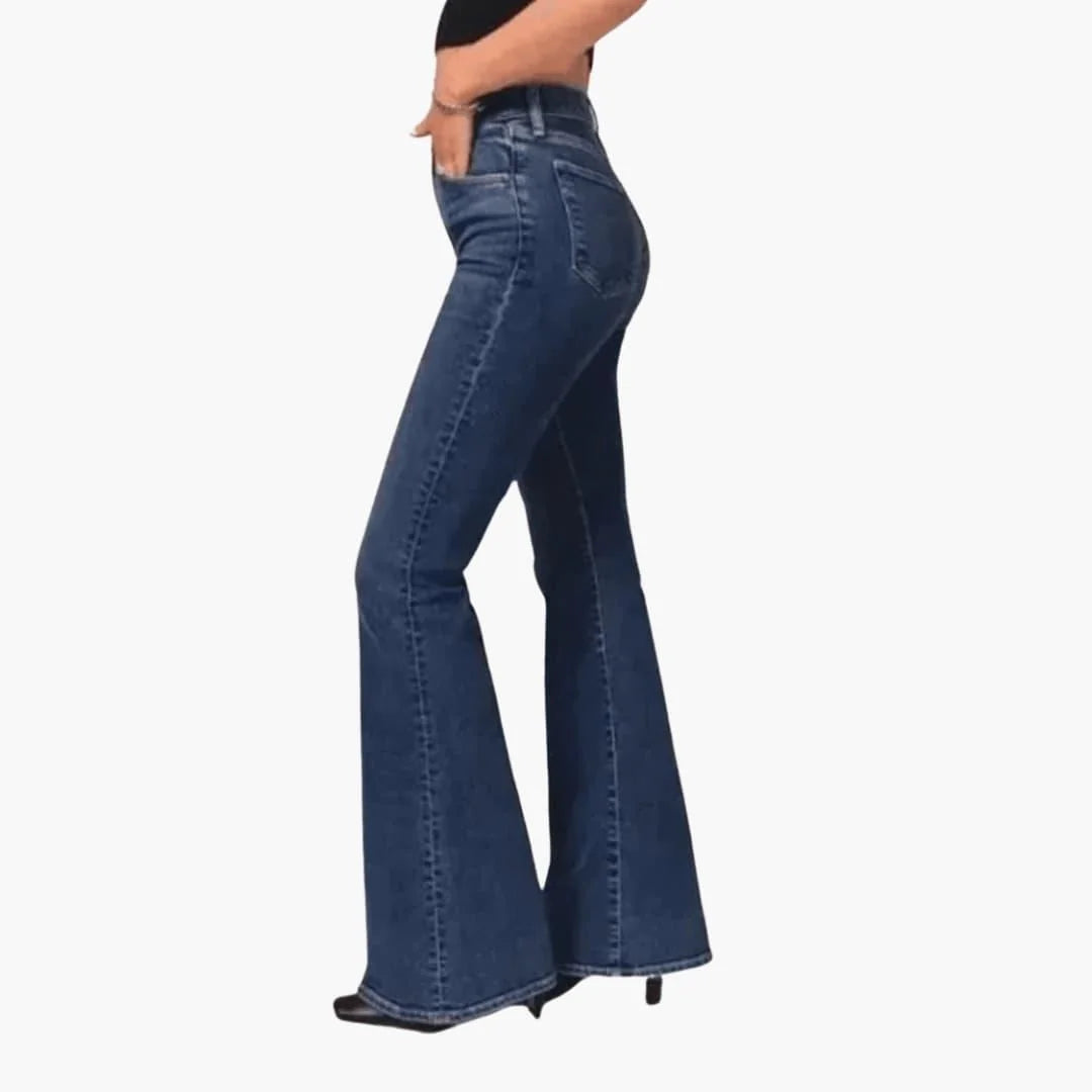 Blue Women's High-Waisted Bootcut Jeans — Tilly Everyday Flared Denim - Side Profile