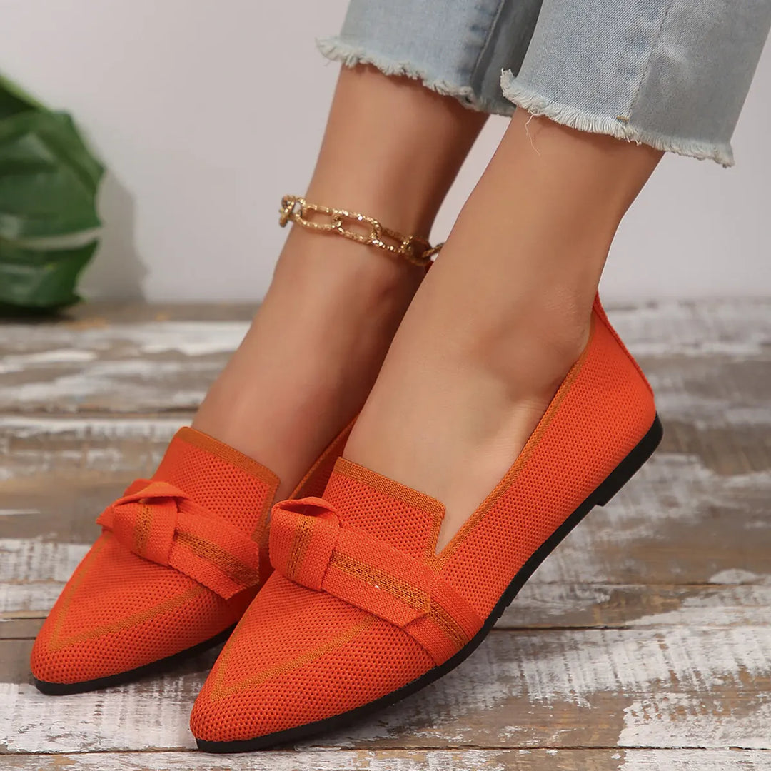 Orange Women's Knit Pointed Toe Flats — Hailey Slip-On Bow-Knot Loafers - Worn Lifestyle