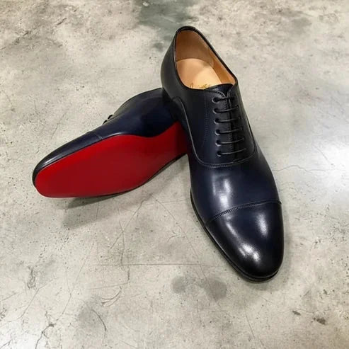Black Men's Cap-Toe Leather Oxford Shoes — Noah Lace-Up Formal Dress - Pair Studio
