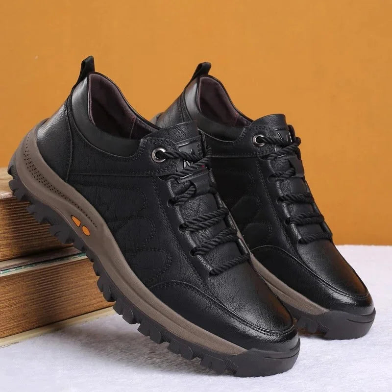 Black Men's Orthopedic Leather Shoes — Caleb Full-Grain Lace-Up Cushioned - Pair Studio Books