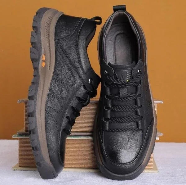 Black Men's Orthopedic Leather Shoes — Caleb Full-Grain Lace-Up Cushioned - Pair Top View Books