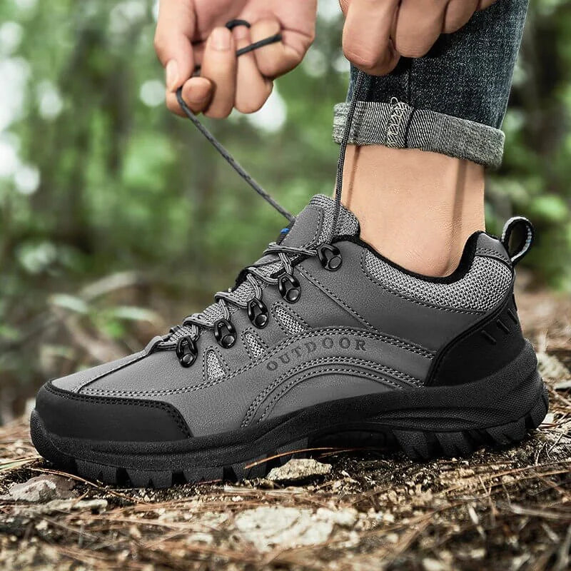 Gray Men's Orthopedic Walking Shoes — Skylar Cushioned Lace-Up Non-Slip - Worn Lifestyle Front Tie