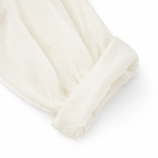 Ivory Women's Wide-Leg Two-Piece Set — May Linen One-Shoulder Batwing - Sleeve Cuff Detail