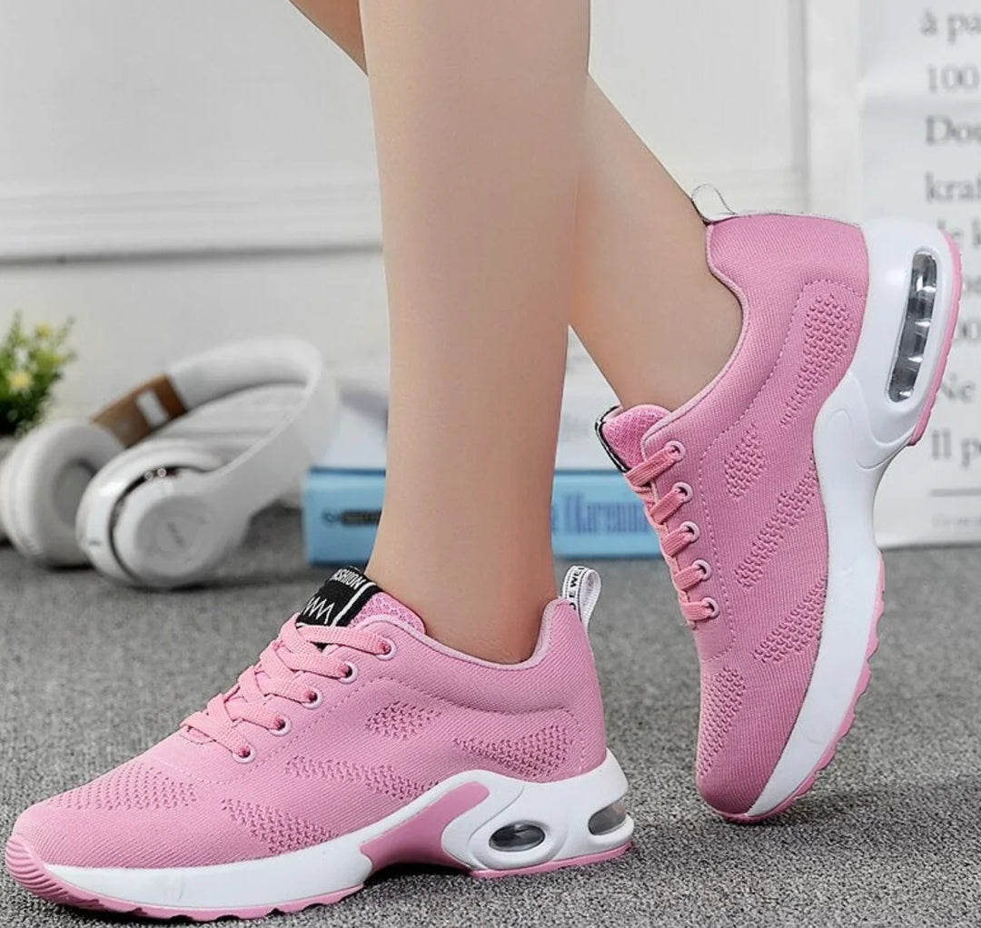 Pink Women's Orthopedic Comfort Shoes — Tahlia Everyday Cushioned Sneakers - Side Profile Walking