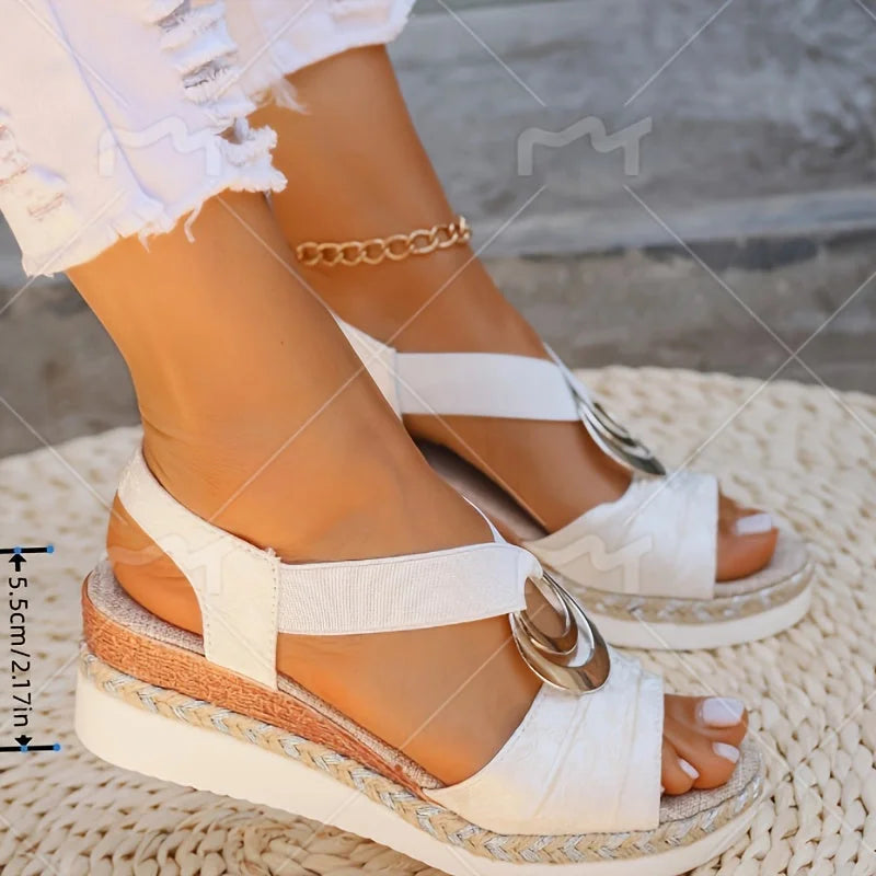Cream Women's Platform Sandals — Layla Ring Detail Espadrille - Side Profile