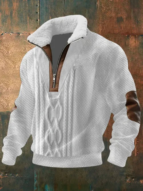 M Men's Classic Sweater — Holden Zip-Up Sherpa Collar Cable Knit - Front Full