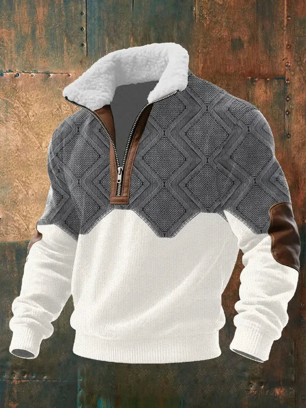 M Men's Quarter-Zip Sweater — Leo Zip-Up Sherpa Collar Colorblock - Front Full
