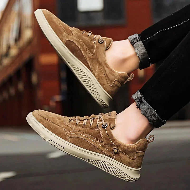 Brown Men's Walking Sneakers Suede Low-Top — Emmett Cushioned Lace-Up Casual - Floating Shoe