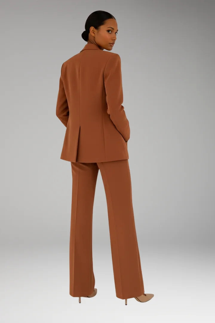 Brown Women's Two-Piece Set with Blazer and Straight-Leg Trousers — Jenna Twill - Back Pose