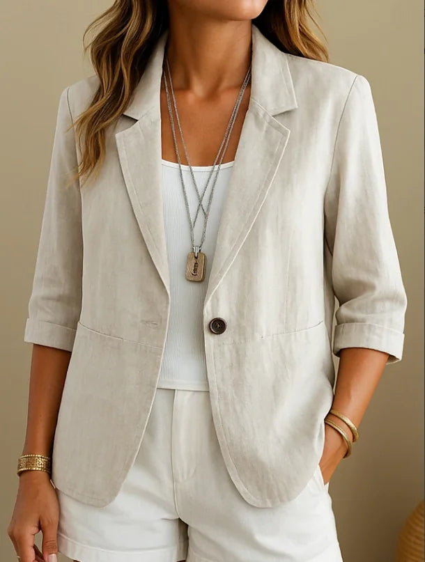 Gray Women's Everyday Tailored Blazer — Ottilie Rolled-Cuff Pocketed Weekend - Front Pose