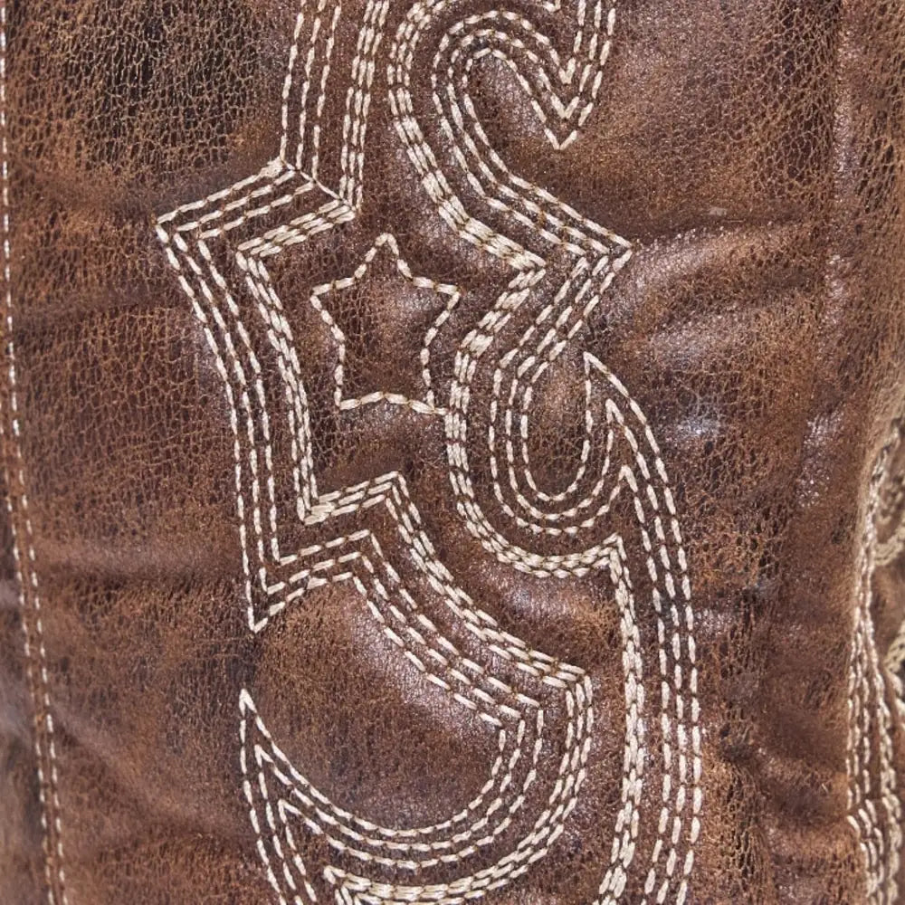 Brown Women's Western Cowboy Boots — Halle Pointed-Toe Embroidered Block Heel - Embroidery Close Up