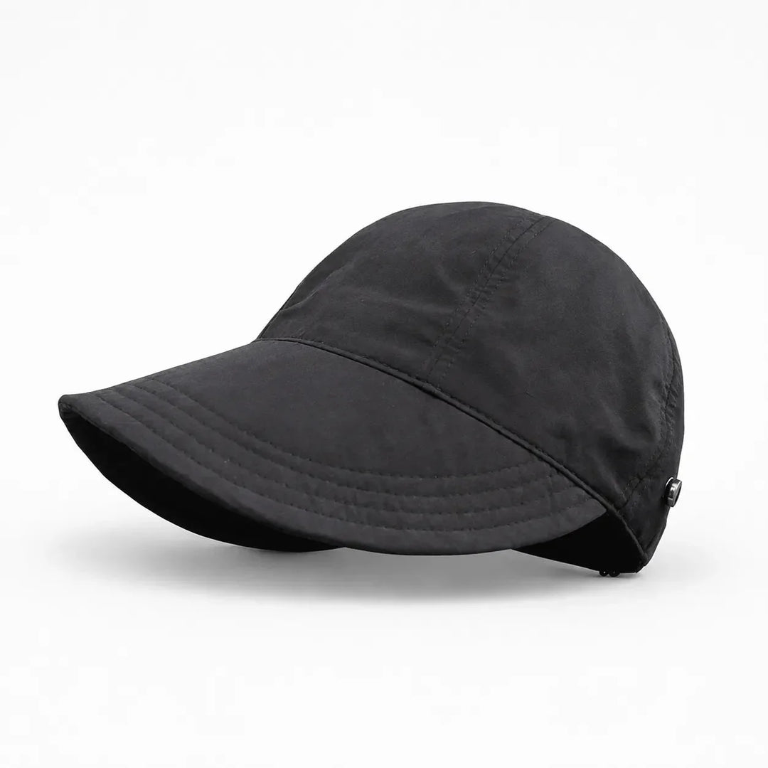 Black Women's Wide-Brim Sun Hat — Selma Cotton Foldable Adjustable Strap - Studio Plain