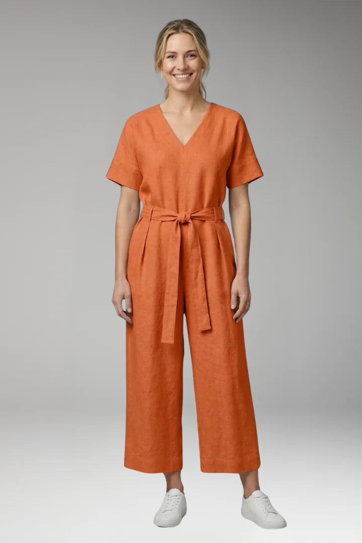 3Xl Women's V-Neck Wide-Leg Jumpsuit — Severine Relaxed Tie-Waist Cropped - Front Studio