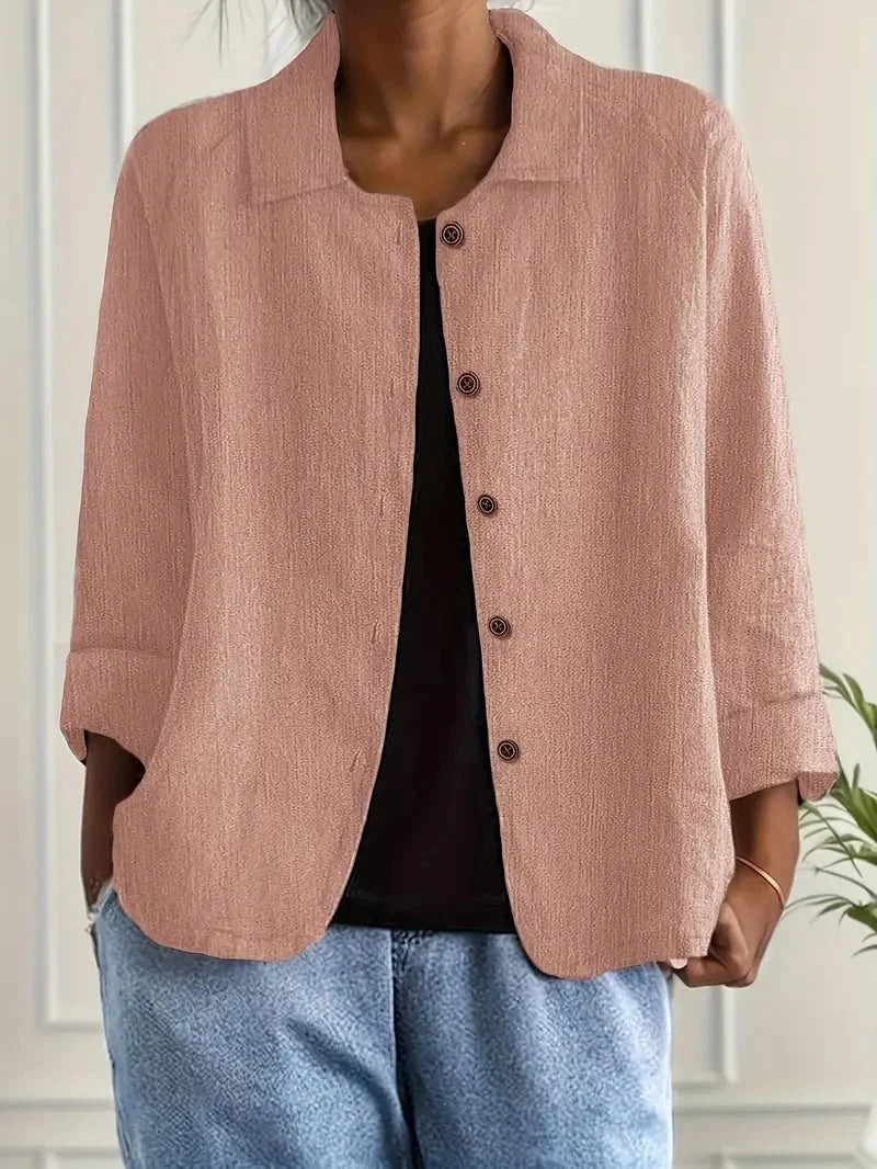 Women's Casual Button Front Jacket with Relaxed Fit & Long Sleeves — Nala