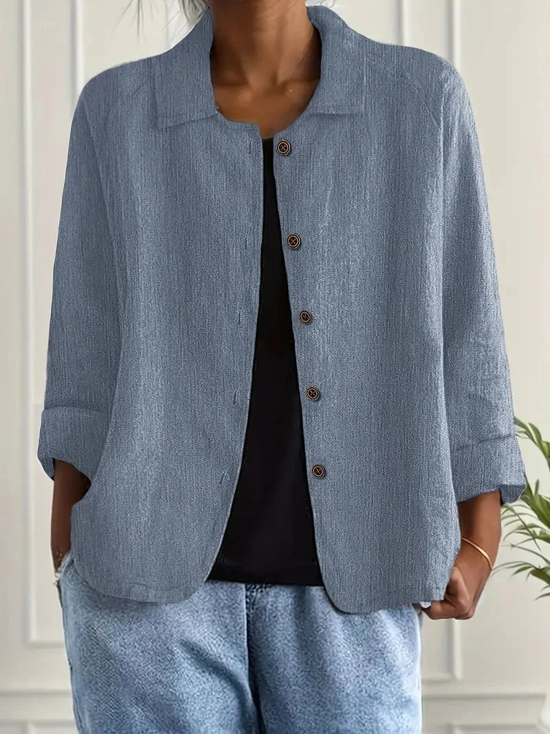 Women's Casual Button Front Jacket with Relaxed Fit & Long Sleeves — Nala
