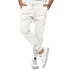 White Men's Casual Pants with Drawstring Waist & Cuffed Ankles