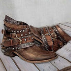 Women's Vintage Boots with Buckle Straps & Studded Detail — Cassie