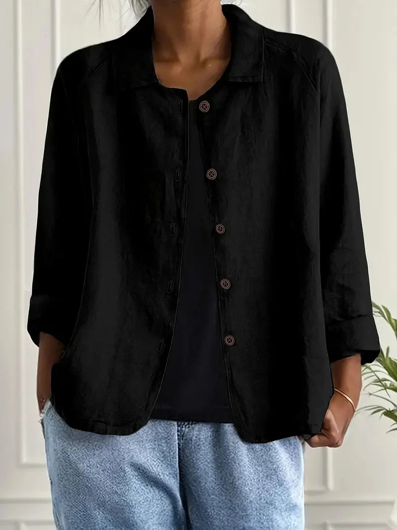 Women's Casual Button Front Jacket with Relaxed Fit & Long Sleeves — Nala