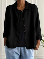 Women's Casual Button Front Jacket with Relaxed Fit & Long Sleeves — Nala