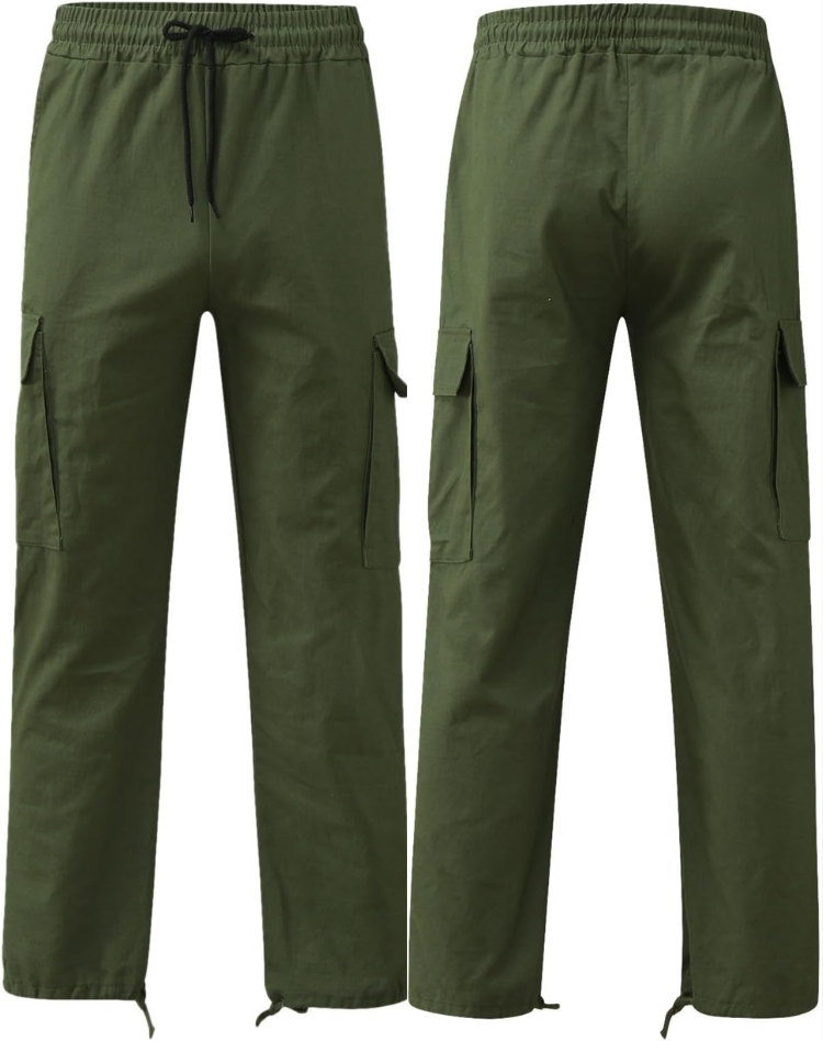 Men's Cargo Pants with Multiple Pockets, Relaxed Fit & Adjustable Waist