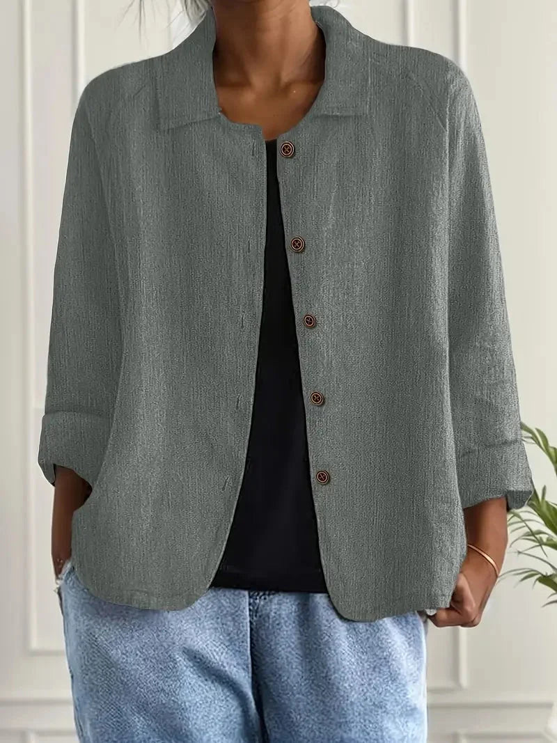 Women's Casual Button Front Jacket with Relaxed Fit & Long Sleeves — Nala