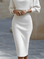 Women's Round Neck Midi Dress with Batwing Sleeves & Back Zip — Kira