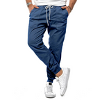 Blue Men's Casual Pants with Drawstring Waist & Cuffed Ankles