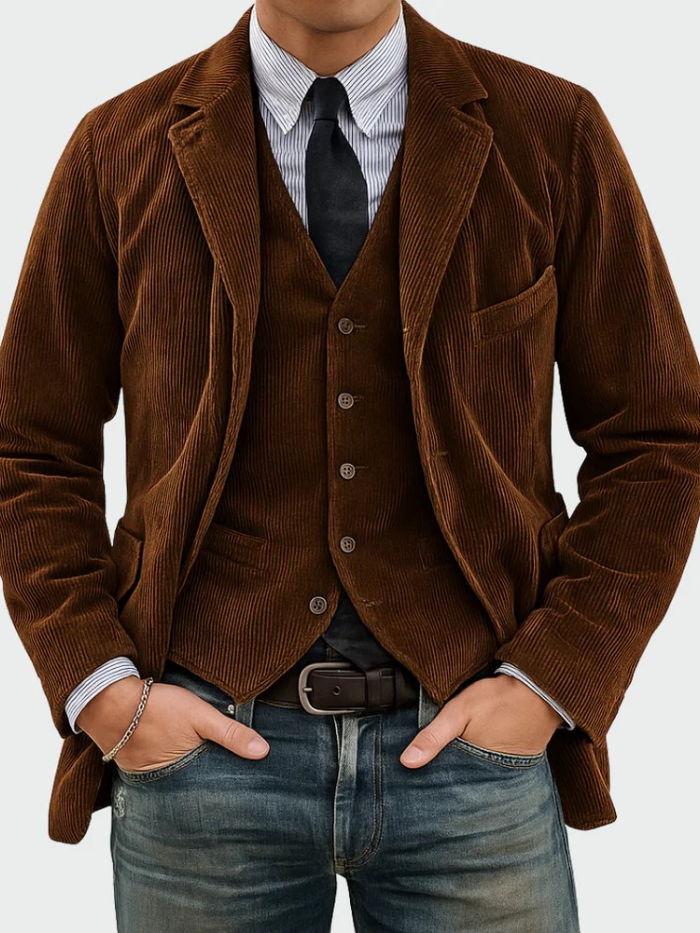 Men's Classic Corduroy Blazer with Tailored Fit & Notched Lapel — Charlie