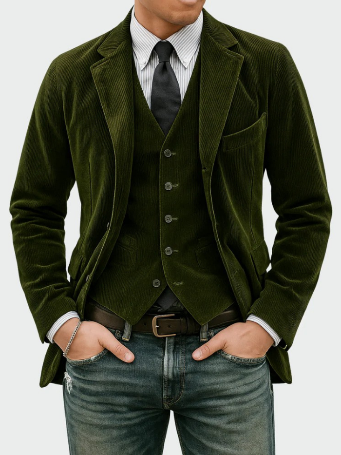 Men's Classic Corduroy Blazer with Tailored Fit & Notched Lapel — Charlie