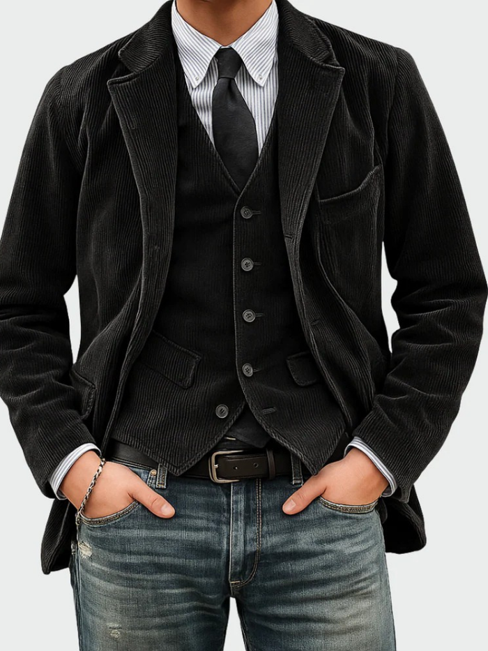 Men's Classic Corduroy Blazer with Tailored Fit & Notched Lapel — Charlie