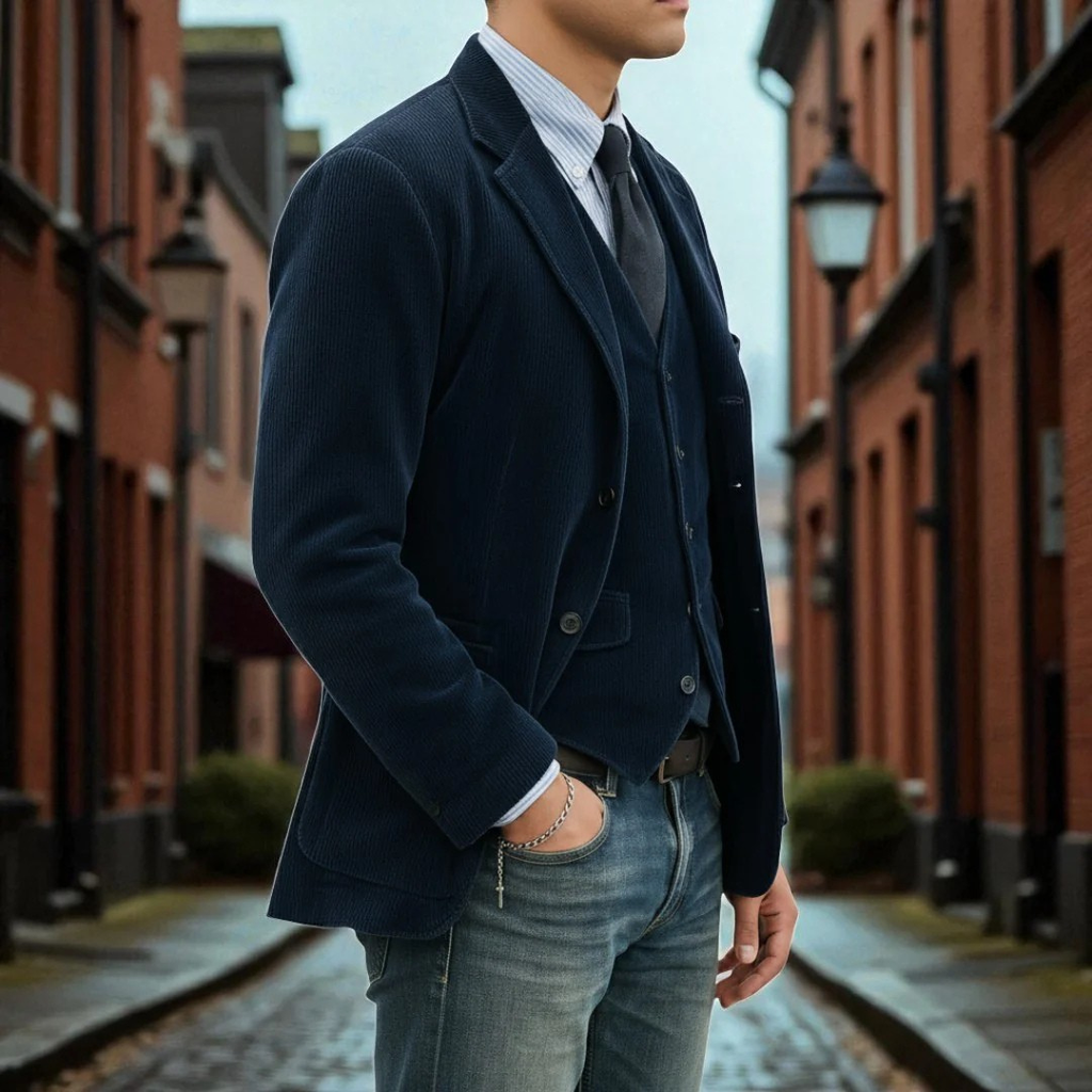 Men's Classic Corduroy Blazer with Tailored Fit & Notched Lapel — Charlie