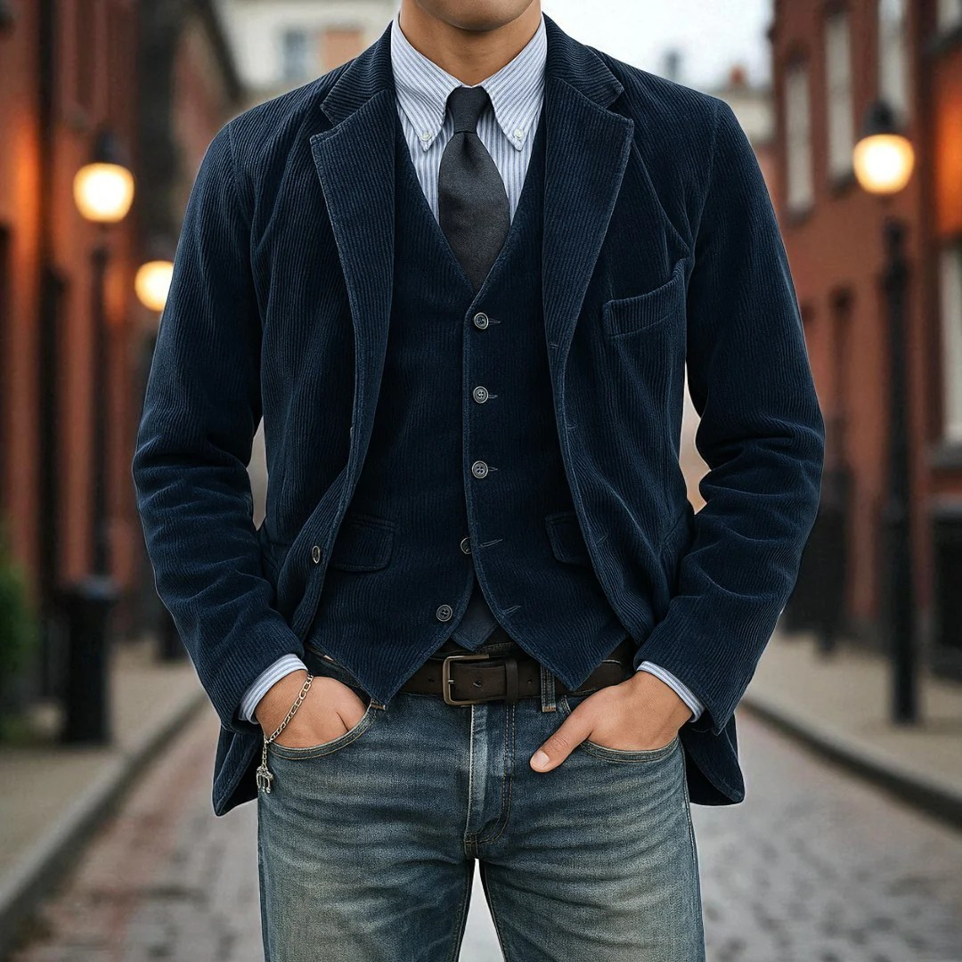 Men's Classic Corduroy Blazer with Tailored Fit & Notched Lapel — Charlie