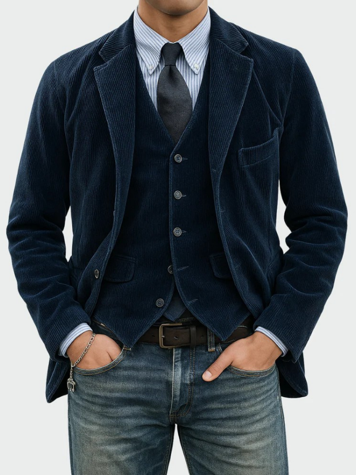 Men's Classic Corduroy Blazer with Tailored Fit & Notched Lapel — Charlie