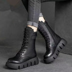 Women's Chunky Platform Combat Boots with Lace-Up Front & Side Zip — Vivien