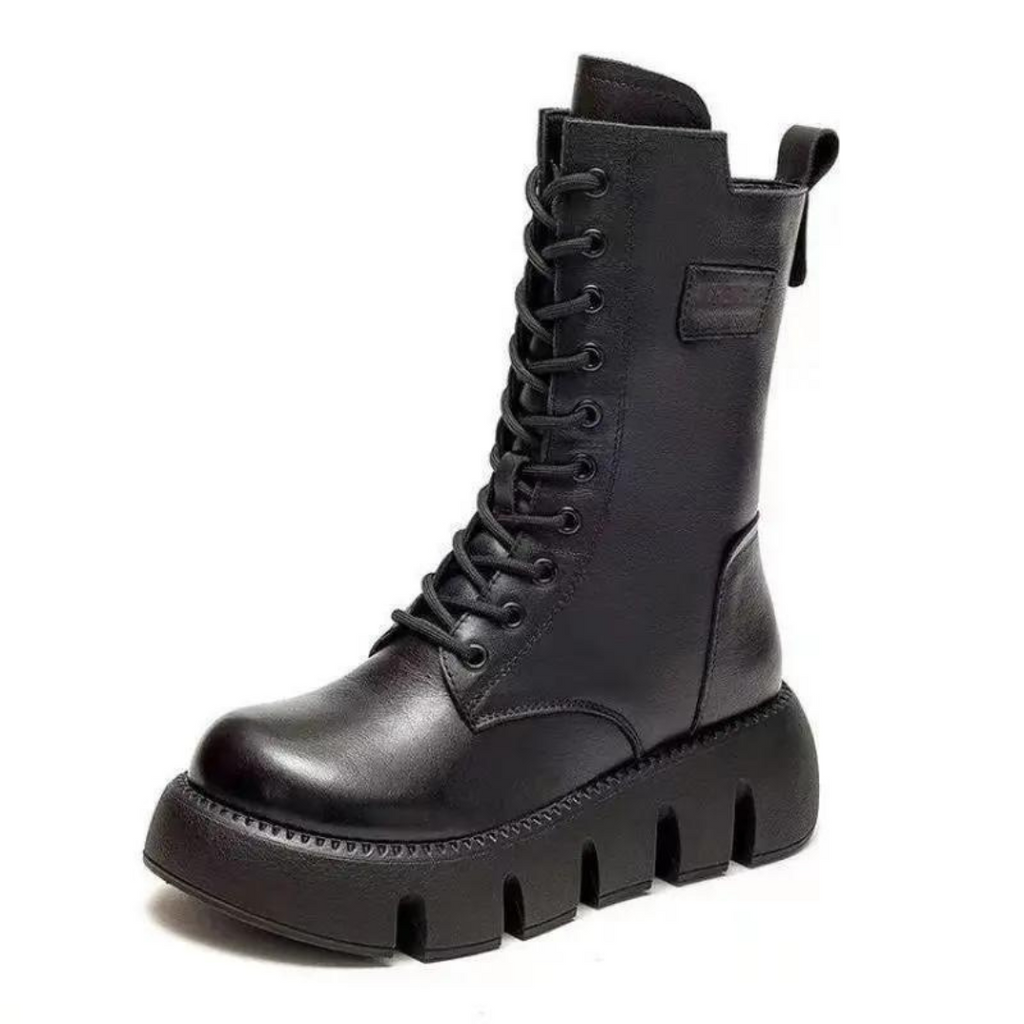 Women's Chunky Platform Combat Boots with Lace-Up Front & Side Zip — Vivien