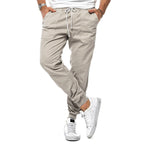 Beige Men's Casual Pants with Drawstring Waist & Cuffed Ankles