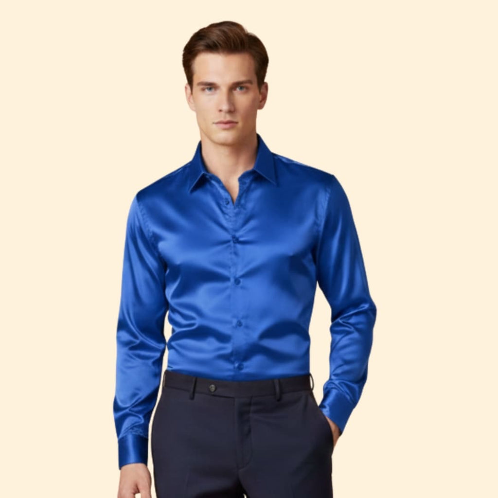 Men's Satin Button Down Shirt with Tailored Fit & Spread Collar — Cole