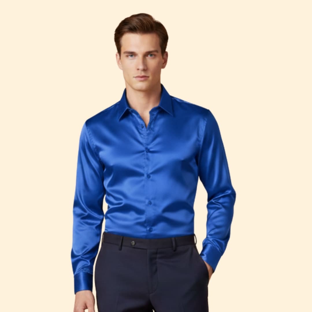 Men's Satin Button Down Shirt with Tailored Fit & Spread Collar — Cole