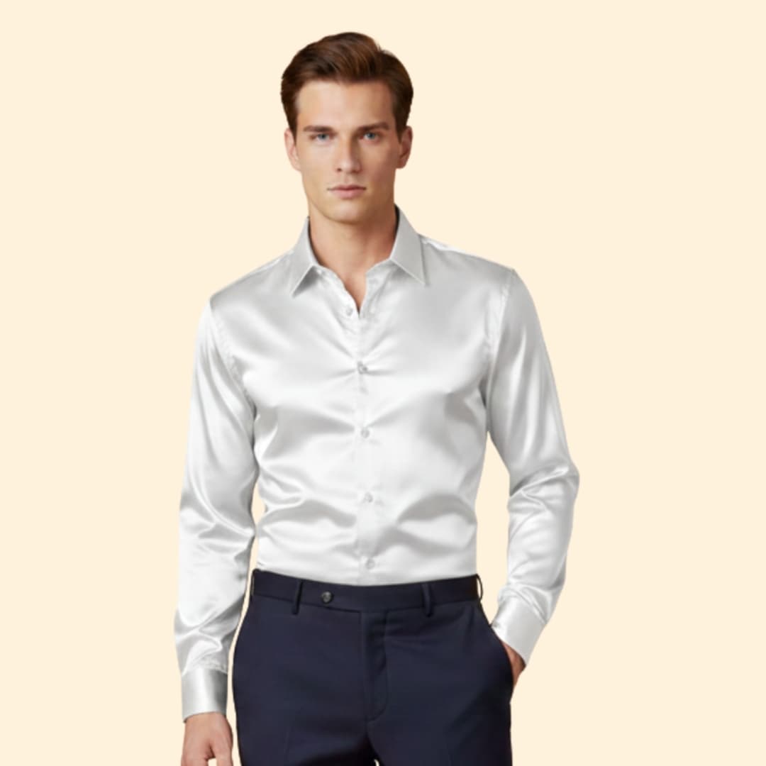Men's Satin Button Down Shirt with Tailored Fit & Spread Collar — Cole