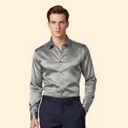 Men's Satin Button Down Shirt with Tailored Fit & Spread Collar — Cole