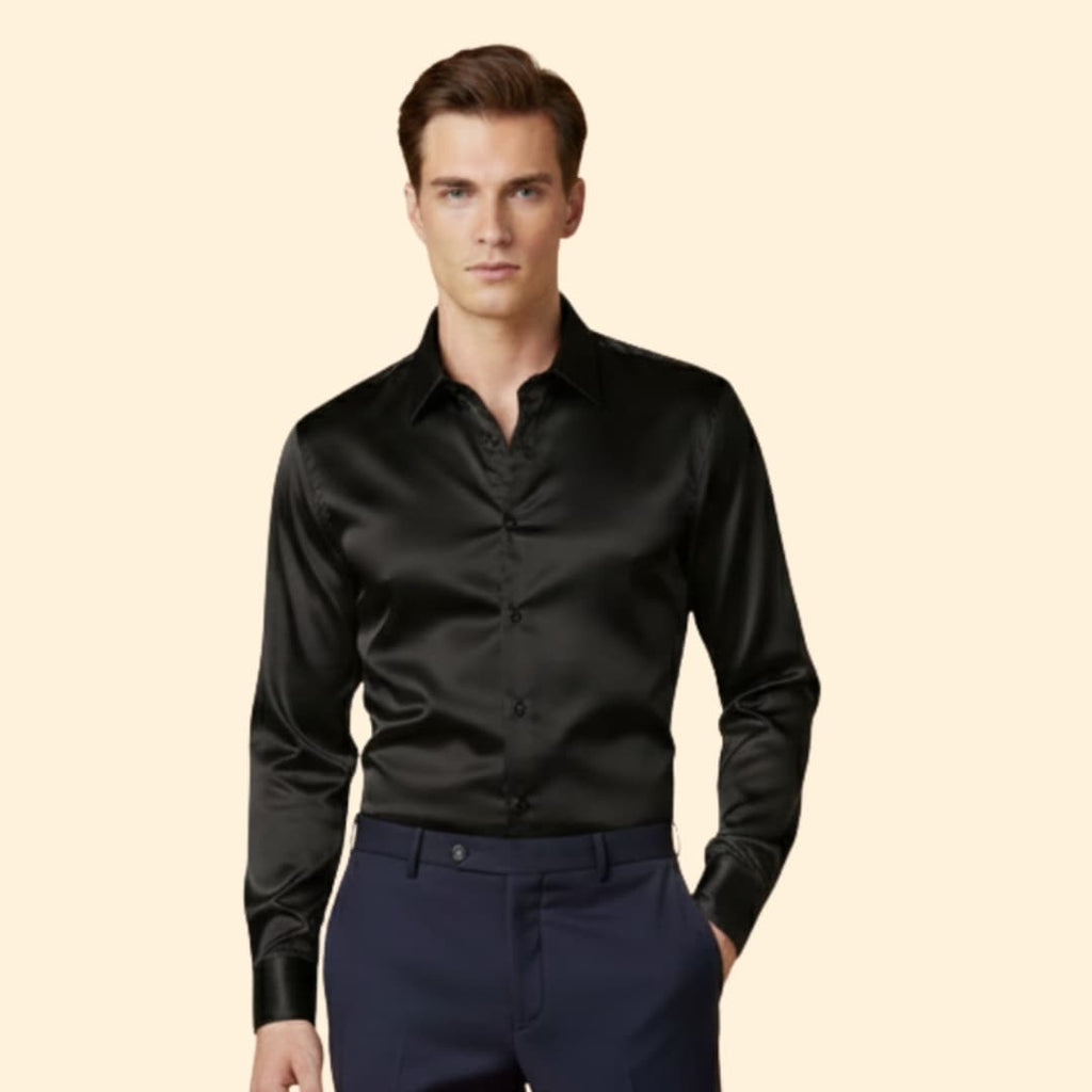 Men's Satin Button Down Shirt with Tailored Fit & Spread Collar — Cole