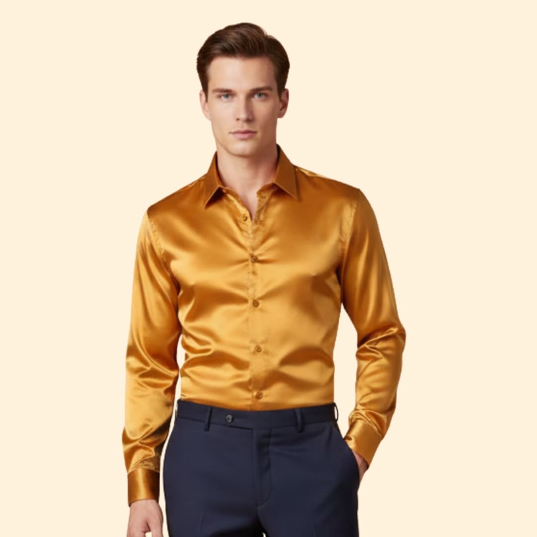 Men's Satin Button Down Shirt with Tailored Fit & Spread Collar — Cole