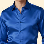 Men's Satin Button Down Shirt with Tailored Fit & Spread Collar — Cole