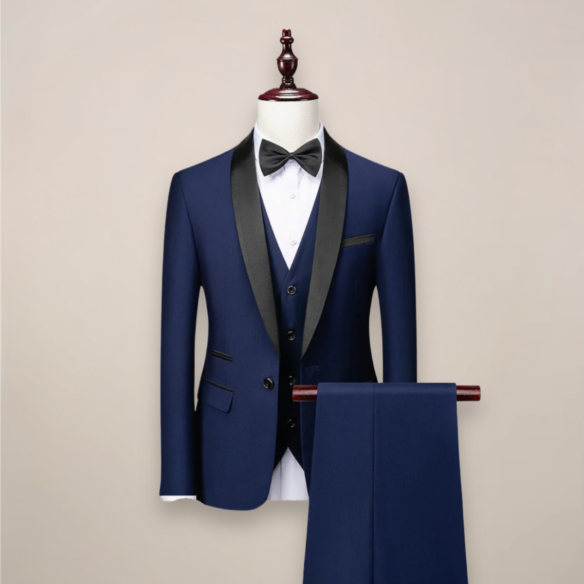 Men's Three Piece Shawl Lapel Tuxedo with Satin Trim & Tailored Fit — Ronan